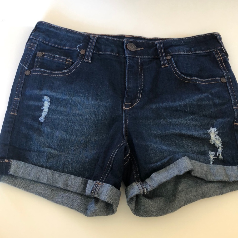 High waisted dark denim shorts
